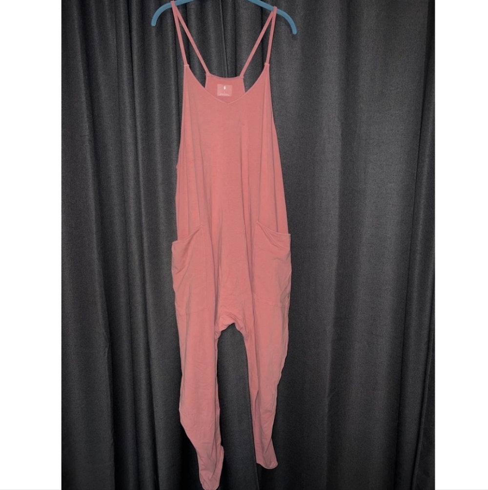 Free People Hot Shot Onesie Pink Jumpsuit Hibiscus Cotton Oversized Lounge L - Picture 4 of 6